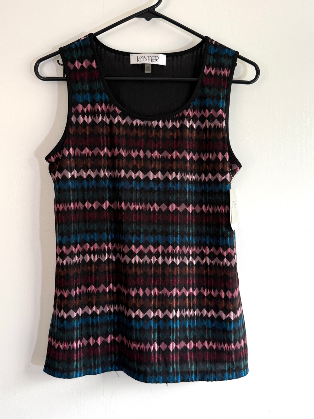 Kasper Multicolor Mesh Pleated Sleeveless Top Blouse Shell